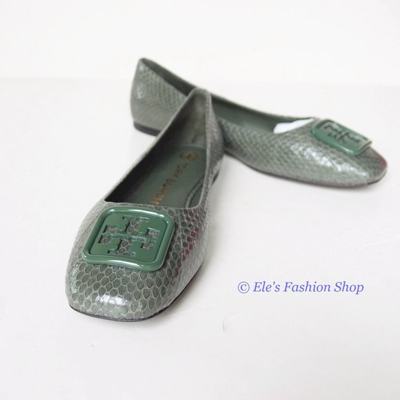 NIB Tory Burch Georgia Ballet Snake Embossed Leather Palm Leaf Green US 9 AUTHNT - Picture 8 of 16